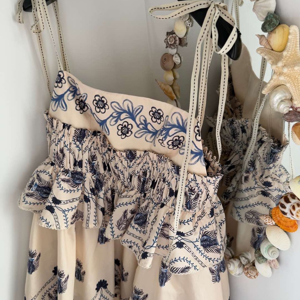 Agua by Agua Bendita Cream Sundress with Navy Embroidery - Picture 4 of 9